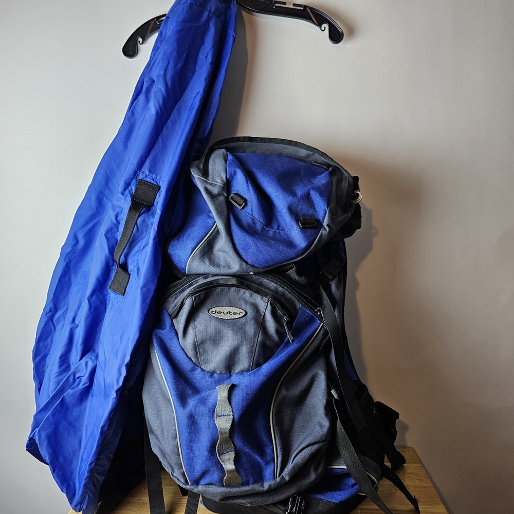 Deuter Quantum 55+10 Blue‎ Trekking Backpack + Rain Luggage Cover Travel Hiking